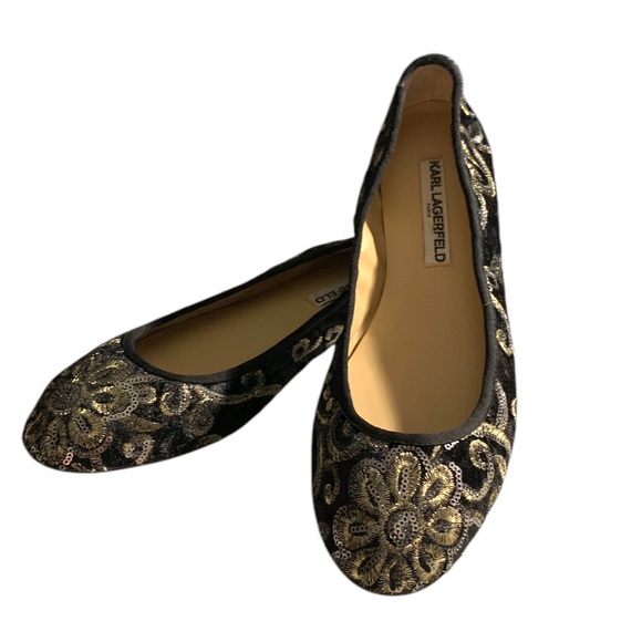 KARL LAGERFELD Black Embellished Flats - Picture 6 of 8